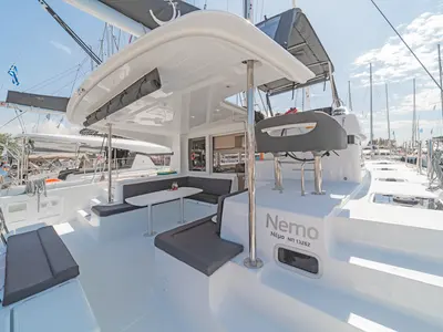 Deck of Nemo, a Lagoon 40 catamaran at Municipal Unit of Rhodes, Greece