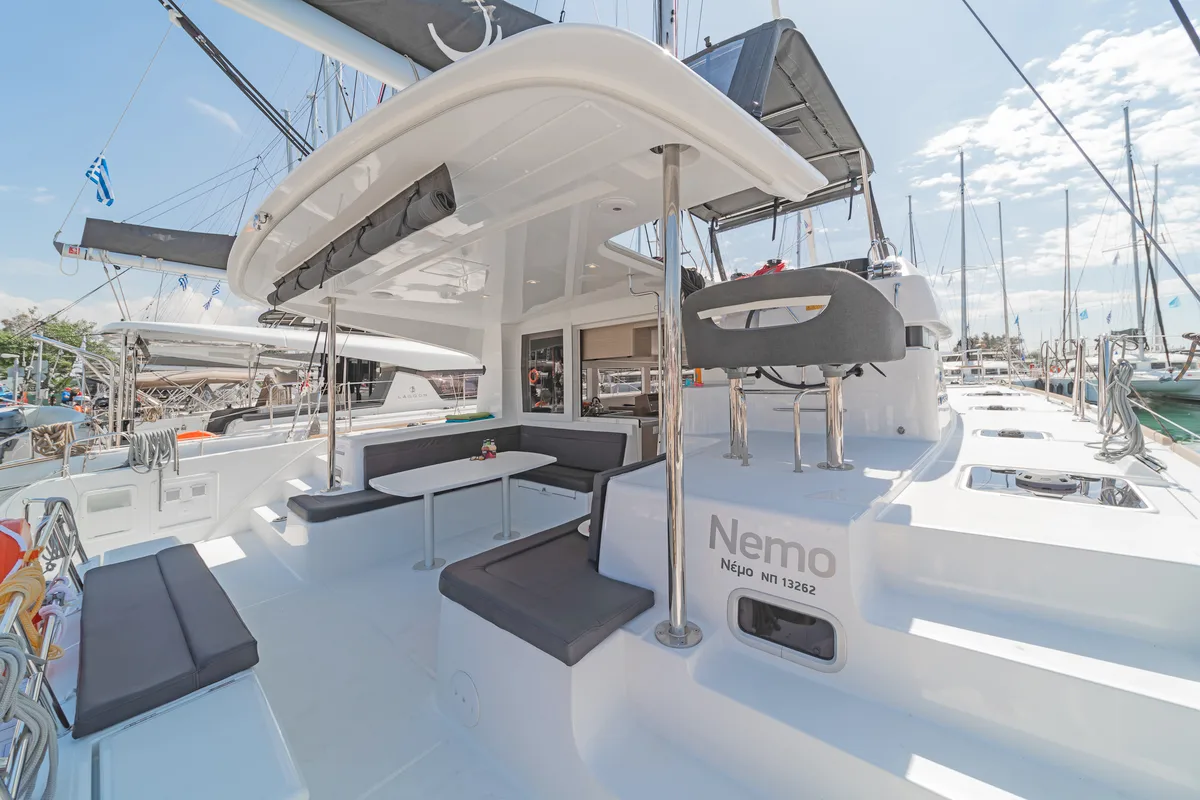 Deck of Nemo, a Lagoon 40 catamaran at Municipal Unit of Rhodes, Greece