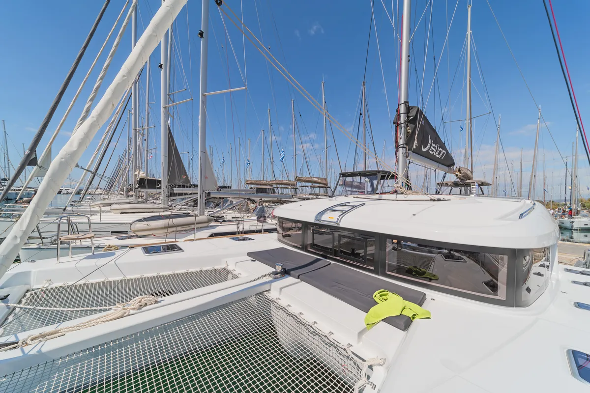 Deck of Nemo, a Lagoon 40 catamaran at Municipal Unit of Rhodes, Greece