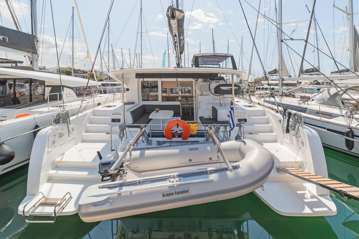 Exterior view of Nemo, a Lagoon 40 catamaran at Municipal Unit of Rhodes, Greece