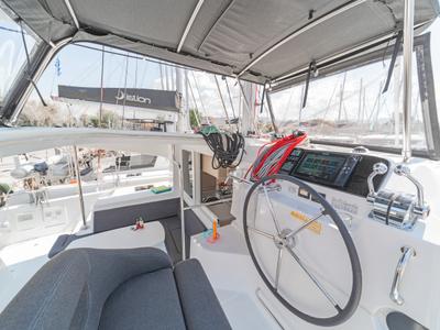 Cockpit of Nemo, a Lagoon 40 catamaran at Municipal Unit of Rhodes, Greece