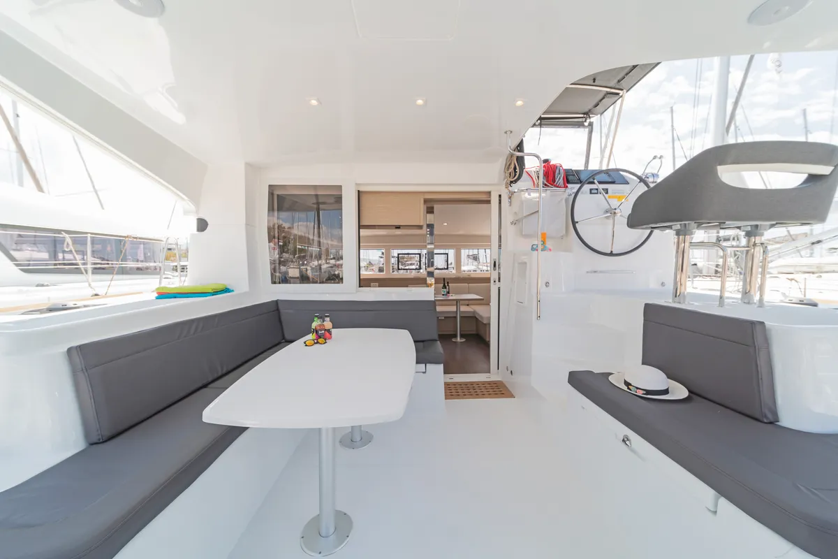 Deck of Nemo, a Lagoon 40 catamaran at Municipal Unit of Rhodes, Greece