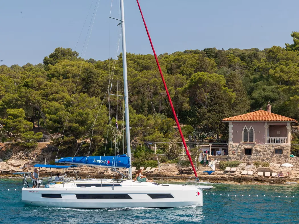 Exterior view of Sunsail 44.4 Premium, a Dufour 44 sailboat at Municipal Unit of Lefkada, Greece