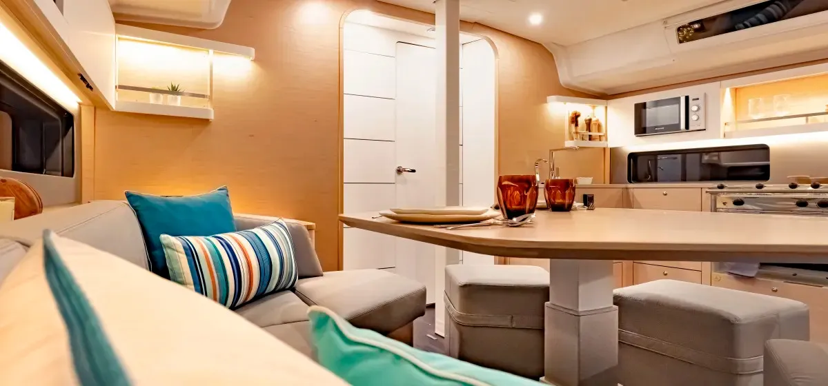 Salon of Moorings 44.3 Exclusive, a Dufour 44 sailboat at Marigot, France