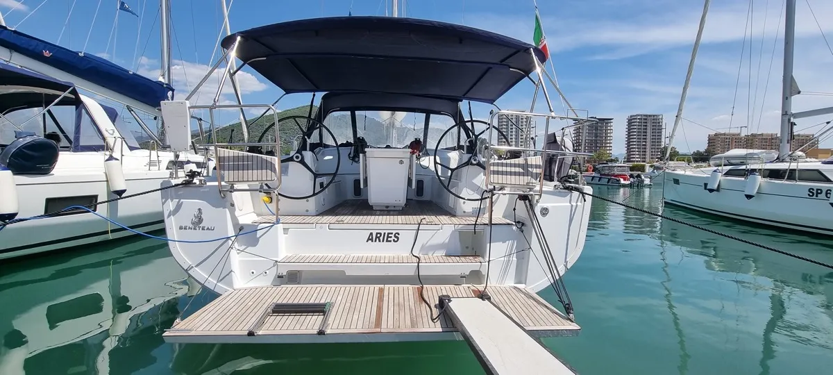Exterior view of Aries, a Beneteau Oceanis 40.1 sailboat at Salerno, Italy