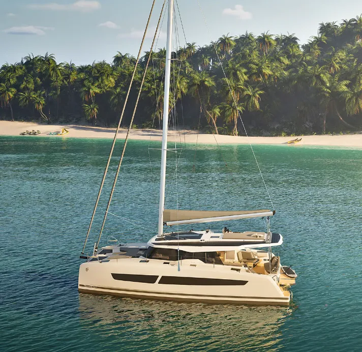 Exterior view of Mahi II, a Fountaine Pajot FP 41 Quatuor 4 catamaran at Ajaccio, France