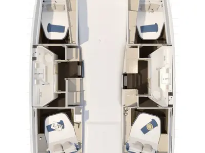 Floor plan of Mahi II, a Fountaine Pajot FP 41 Quatuor 4 catamaran at Ajaccio, France