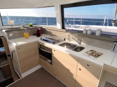 Galley of Dodo, a Bali 4.1 catamaran at Cagliari, Italy
