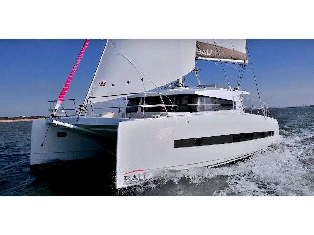 Exterior view of Dodo, a Bali 4.1 catamaran at Cagliari, Italy