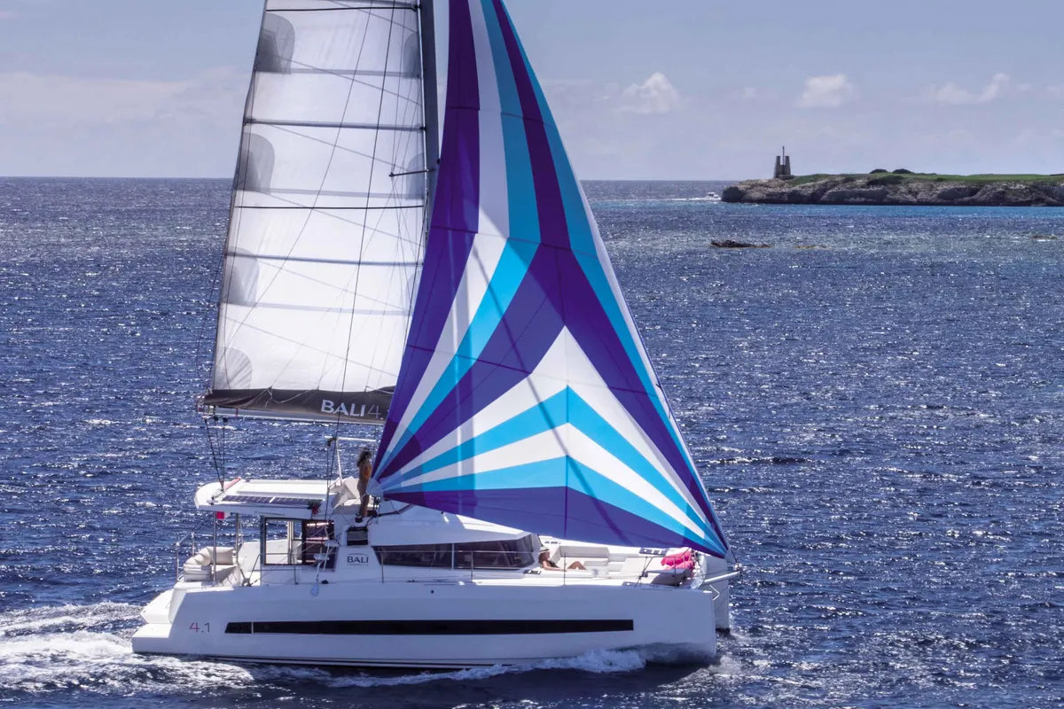 Exterior view of Dodo, a Bali 4.1 catamaran at Cagliari, Italy