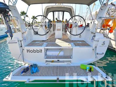 Cockpit of Hobbit, a Beneteau Oceanis 35 sailboat at Kos, Greece