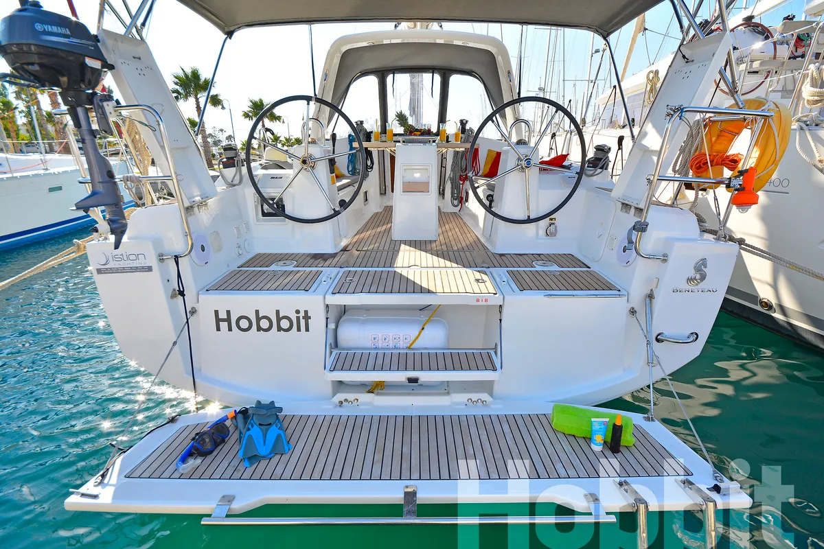 Cockpit of Hobbit, a Beneteau Oceanis 35 sailboat at Kos, Greece