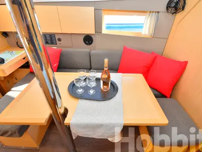 Salon of Hobbit, a Beneteau Oceanis 35 sailboat at Kos, Greece