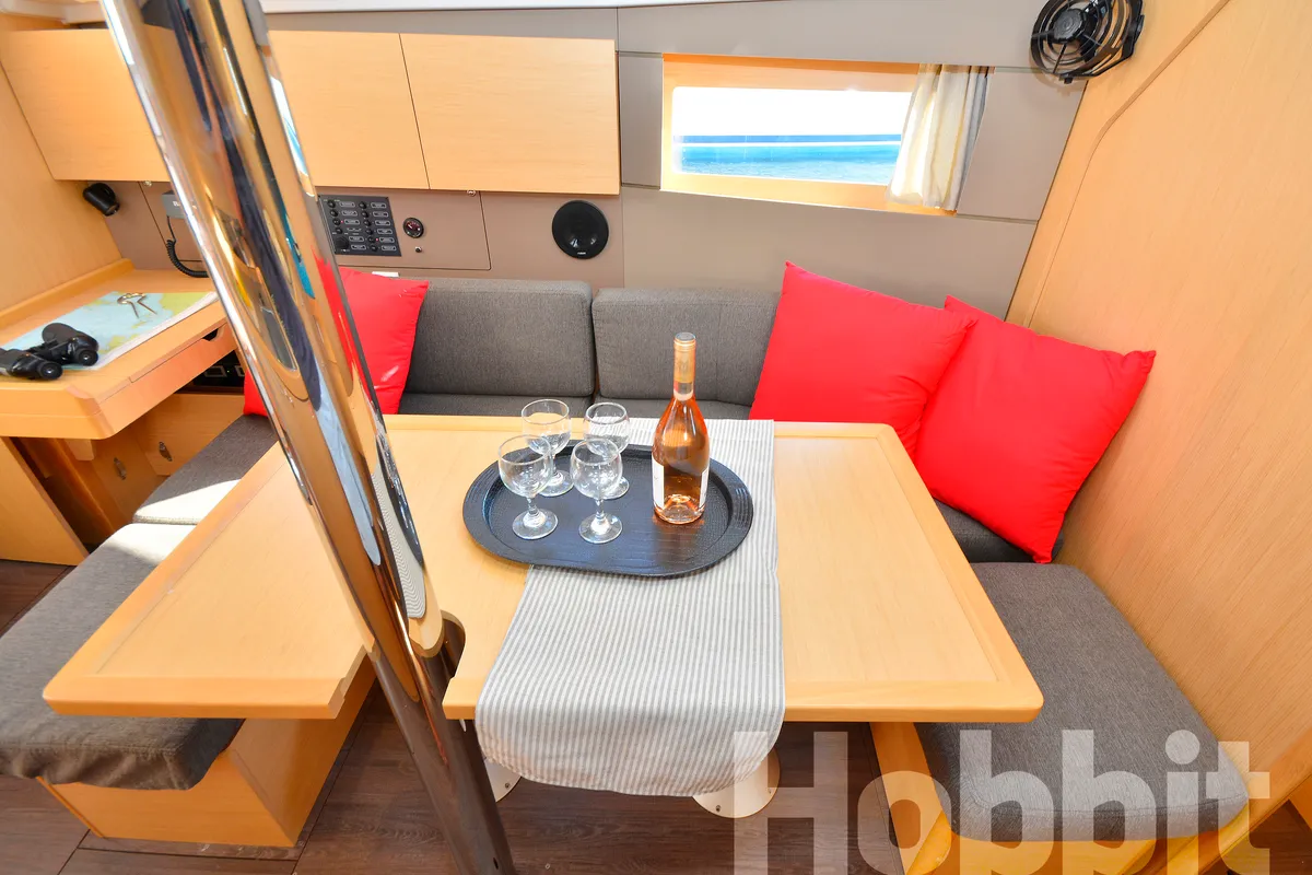 Salon of Hobbit, a Beneteau Oceanis 35 sailboat at Kos, Greece