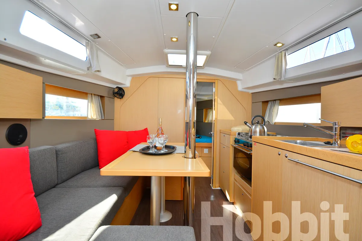 Salon of Hobbit, a Beneteau Oceanis 35 sailboat at Kos, Greece