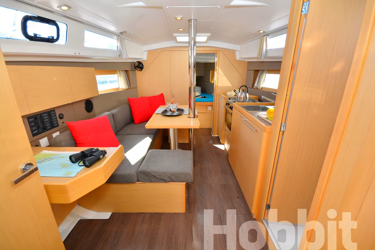 Exterior view of Hobbit, a Beneteau Oceanis 35 sailboat at Kos, Greece