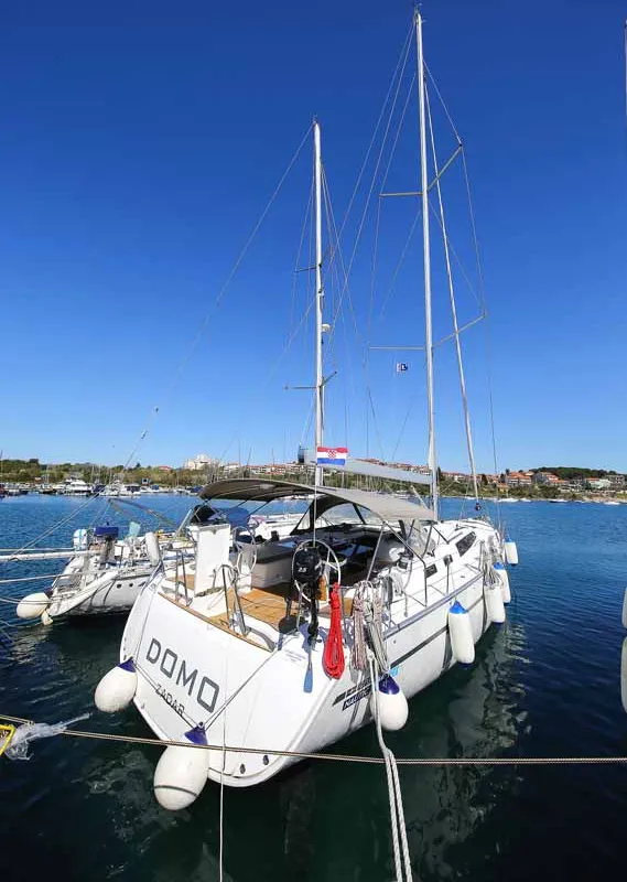 Exterior view of Domo, a Bavaria Cruiser 56 sailboat at Grad Pula, Croatia