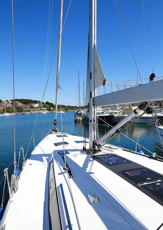 Deck of Domo, a Bavaria Cruiser 56 sailboat at Grad Pula, Croatia