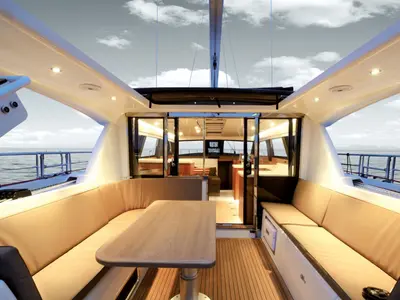 Deck of Freedom, a Moody 54 sailboat at Kontokali, Greece
