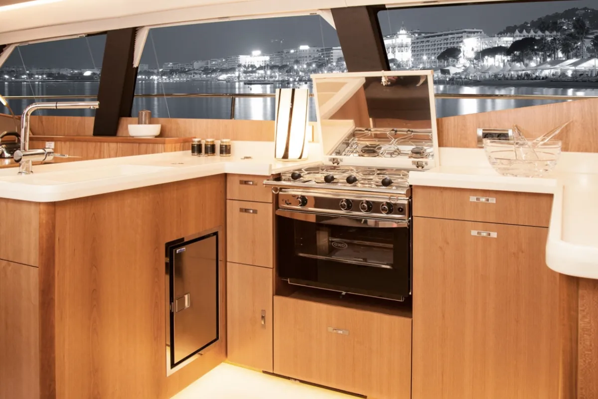 Galley of Freedom, a Moody 54 sailboat at Kontokali, Greece