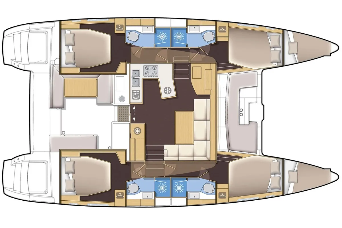 Floor plan of Altair, a Lagoon 450 Fly catamaran at Athens, Greece