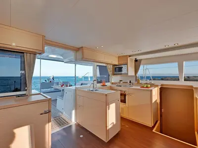 Galley of Altair, a Lagoon 450 Fly catamaran at Athens, Greece