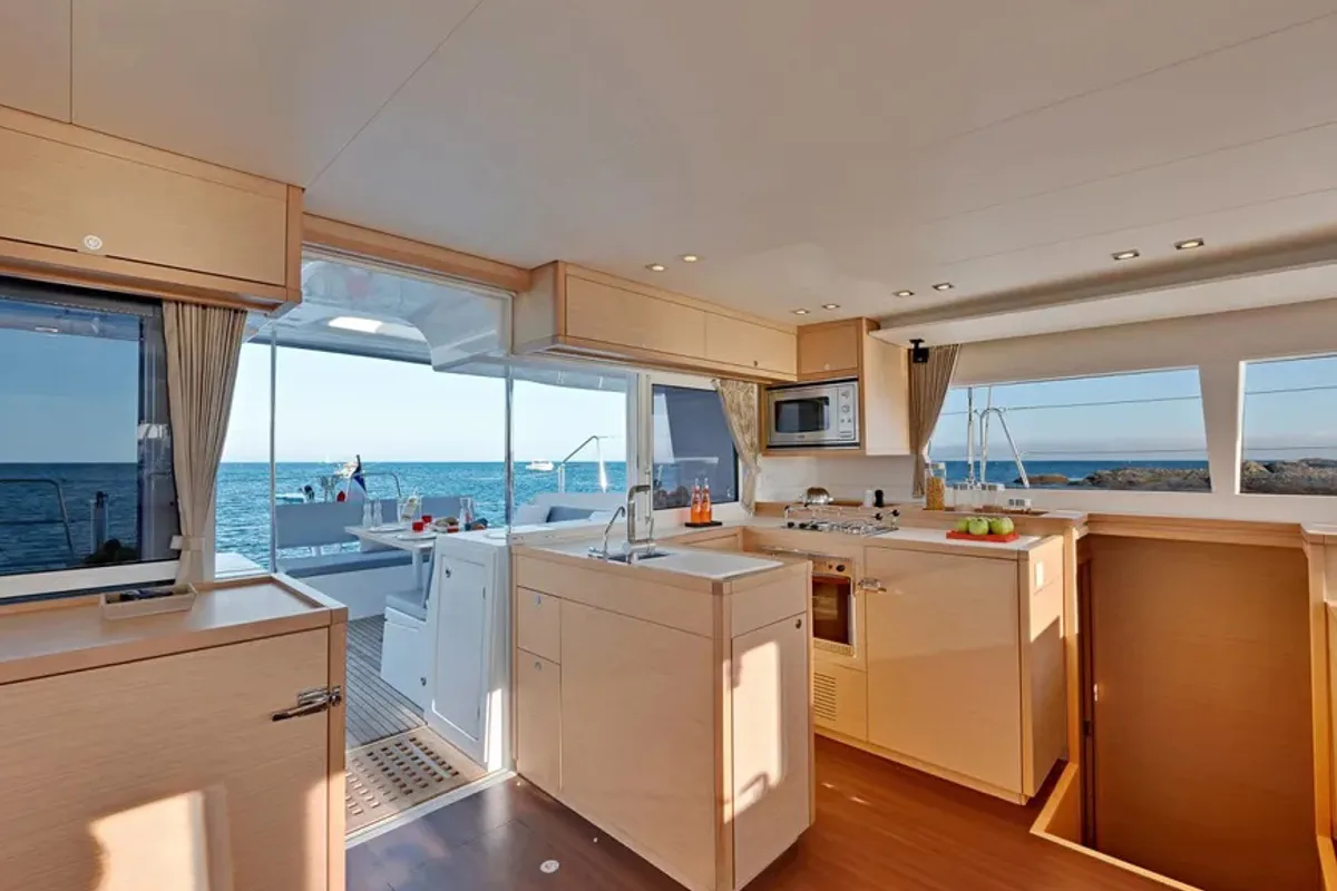 Galley of Altair, a Lagoon 450 Fly catamaran at Athens, Greece