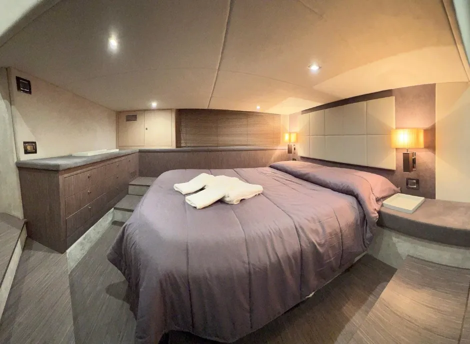 Cabin on Piccere, a Sessa C48 motor yacht at Salerno, Italy