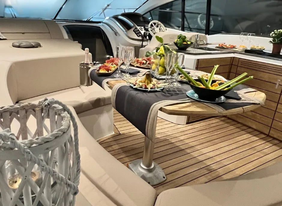 Cockpit of Piccere, a Sessa C48 motor yacht at Salerno, Italy