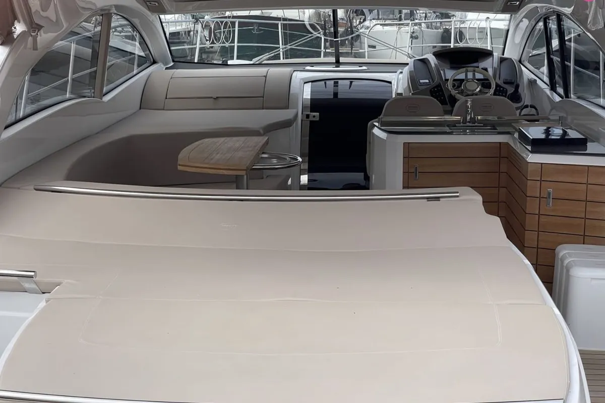 Deck of Piccere, a Sessa C48 motor yacht at Salerno, Italy