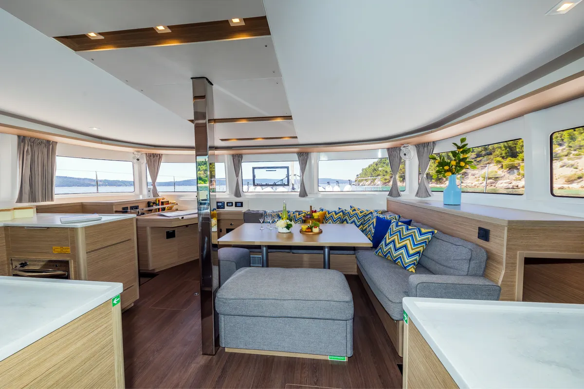 Salon of Big Blue, a Lagoon 46 catamaran at Split, Croatia