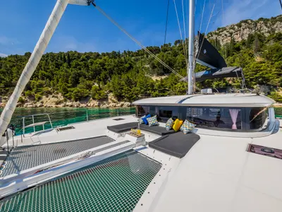 Deck of Big Blue, a Lagoon 46 catamaran at Split, Croatia