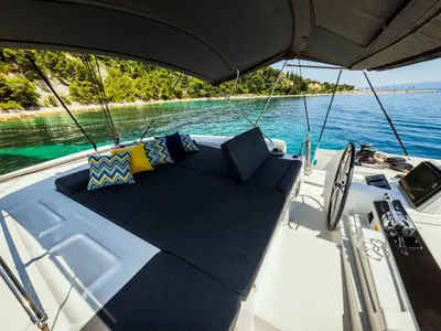 Cockpit of Big Blue, a Lagoon 46 catamaran at Split, Croatia