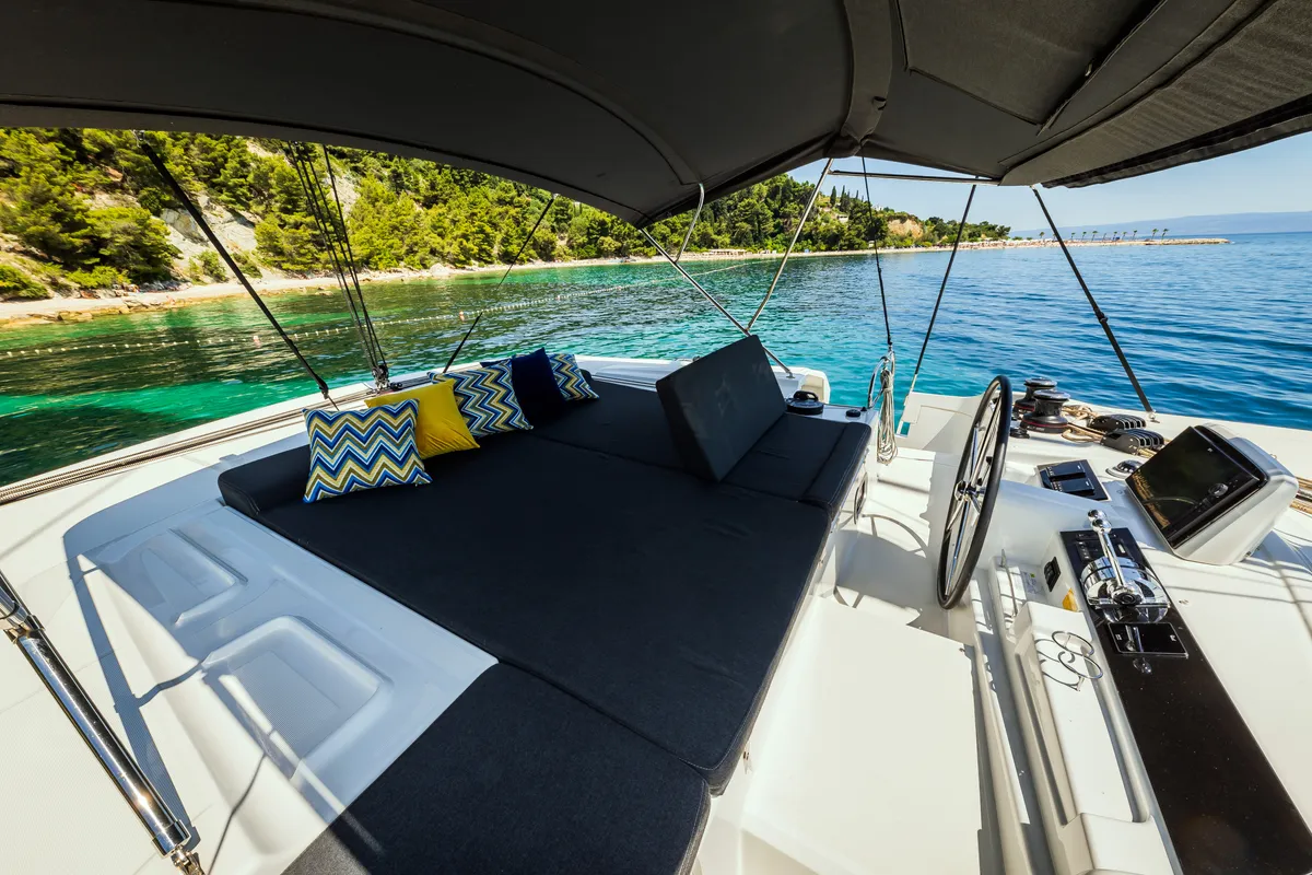 Cockpit of Big Blue, a Lagoon 46 catamaran at Split, Croatia