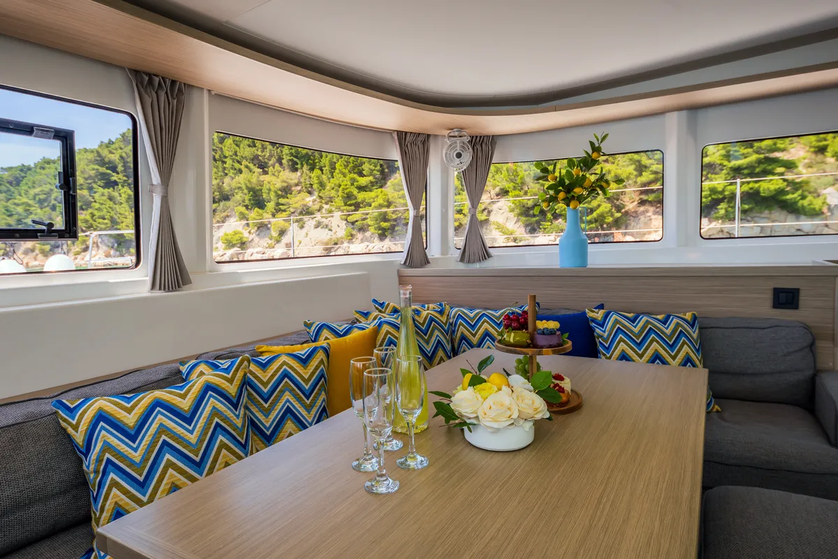 Salon of Big Blue, a Lagoon 46 catamaran at Split, Croatia
