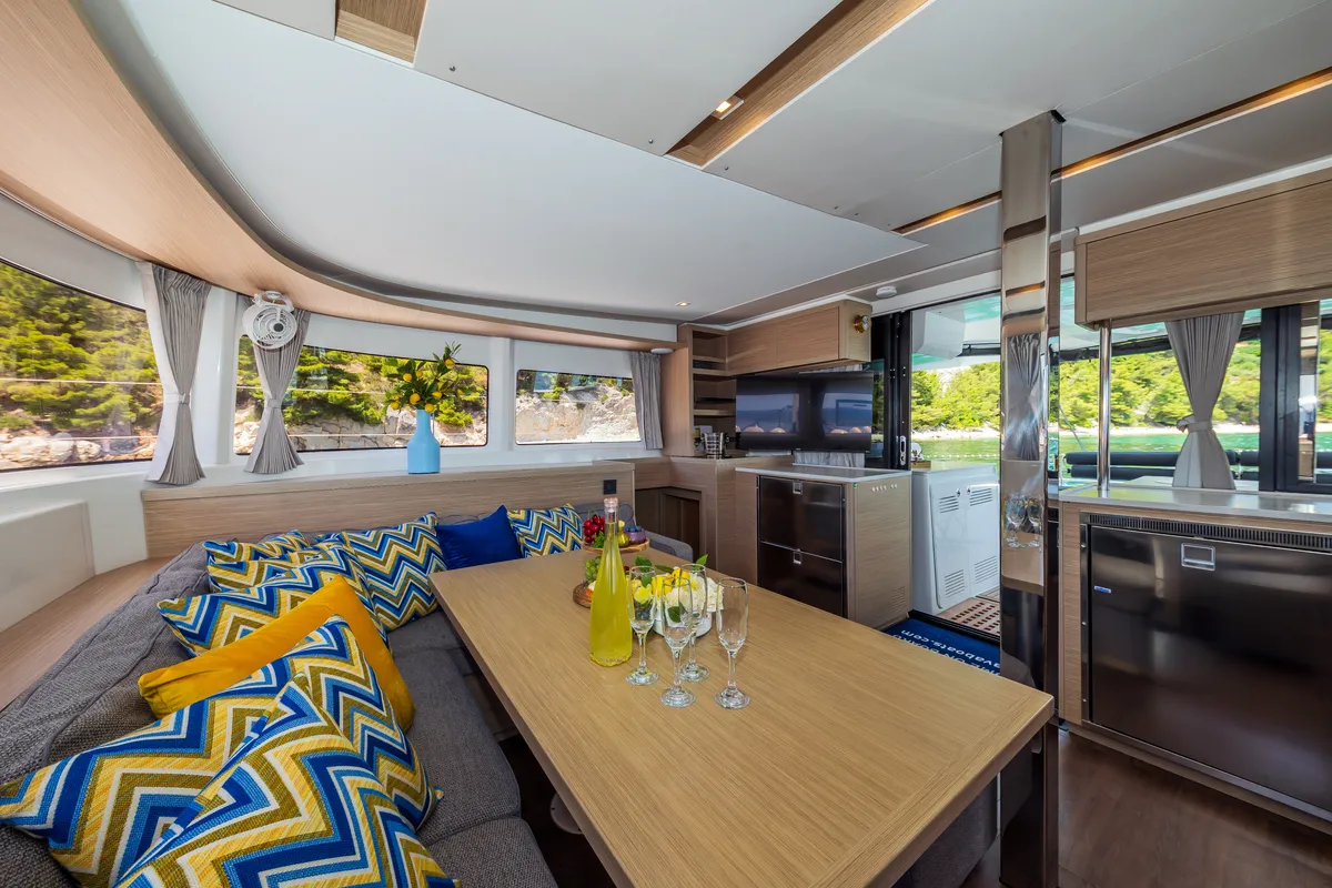 Salon of Big Blue, a Lagoon 46 catamaran at Split, Croatia