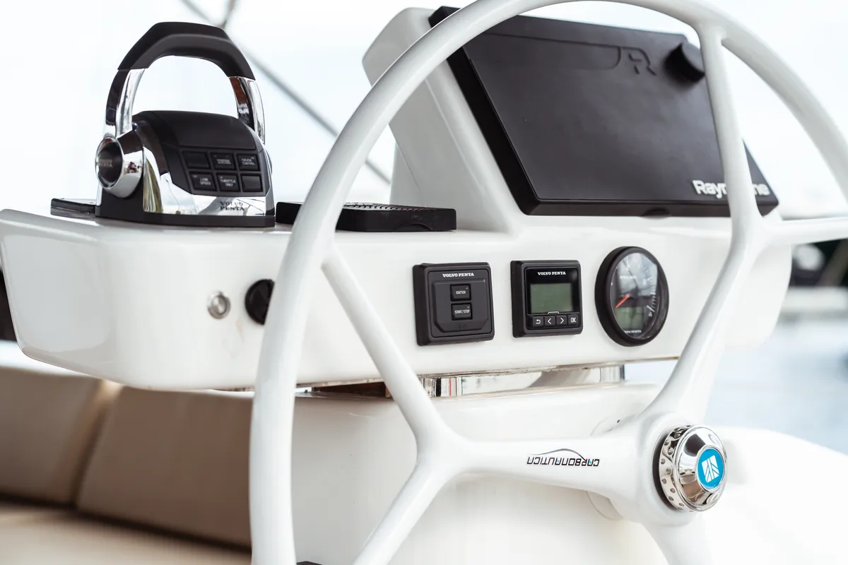Cockpit of Eleonora, a Dufour 56 sailboat at Olbia, Italy