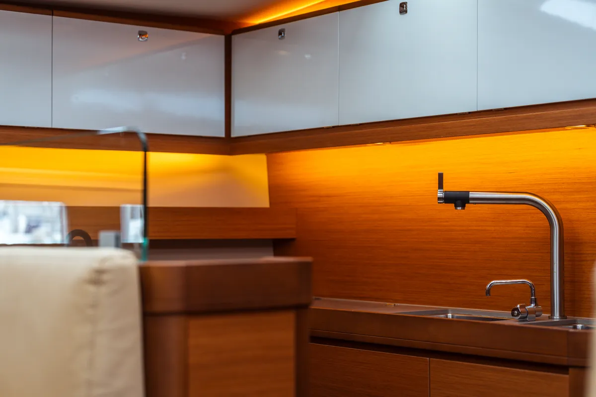 Galley of Eleonora, a Dufour 56 sailboat at Olbia, Italy