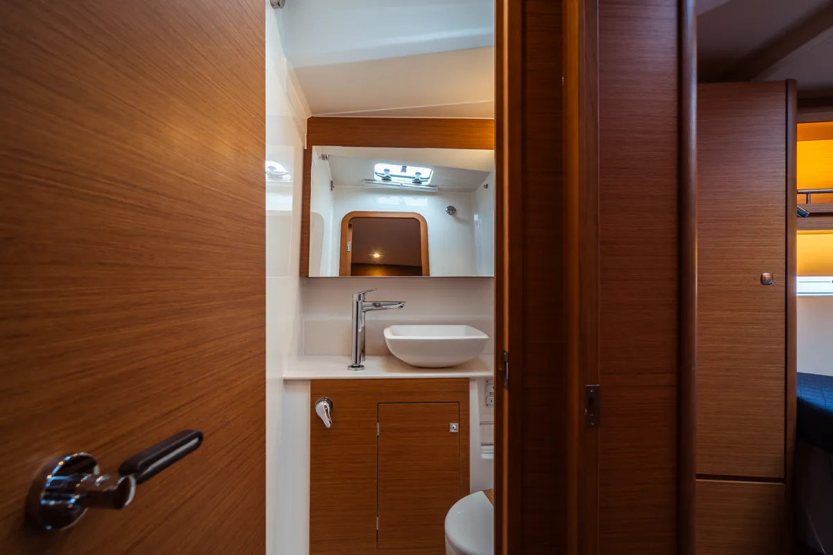 Head on Eleonora, a Dufour 56 sailboat at Olbia, Italy