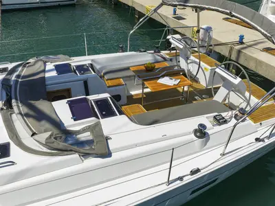 Deck of Marion, a Hanse 455 sailboat at Dubrovnik, Croatia