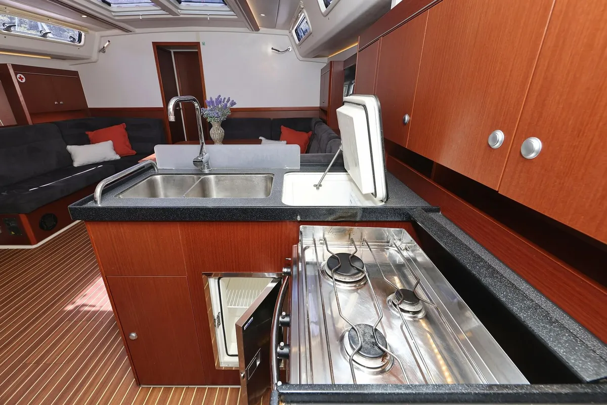 Galley of Marion, a Hanse 455 sailboat at Dubrovnik, Croatia