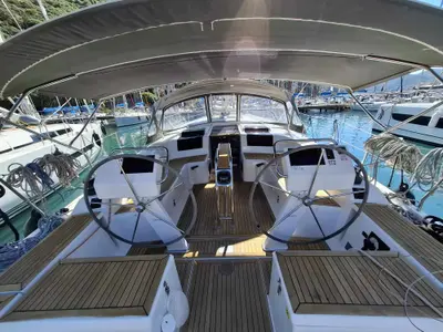 Cockpit of Marion, a Hanse 455 sailboat at Dubrovnik, Croatia