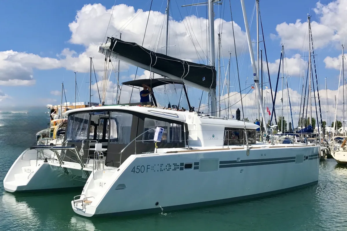 Exterior view of Alex I, a Lagoon 450 catamaran at Grad Šibenik, Croatia