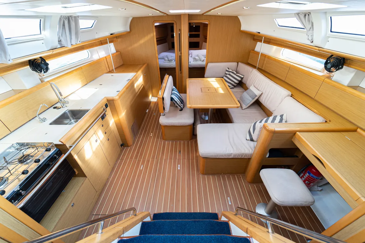 Salon of Jeanneau Sun Odyssey 44 i, a sailboat at Kavala, Greece