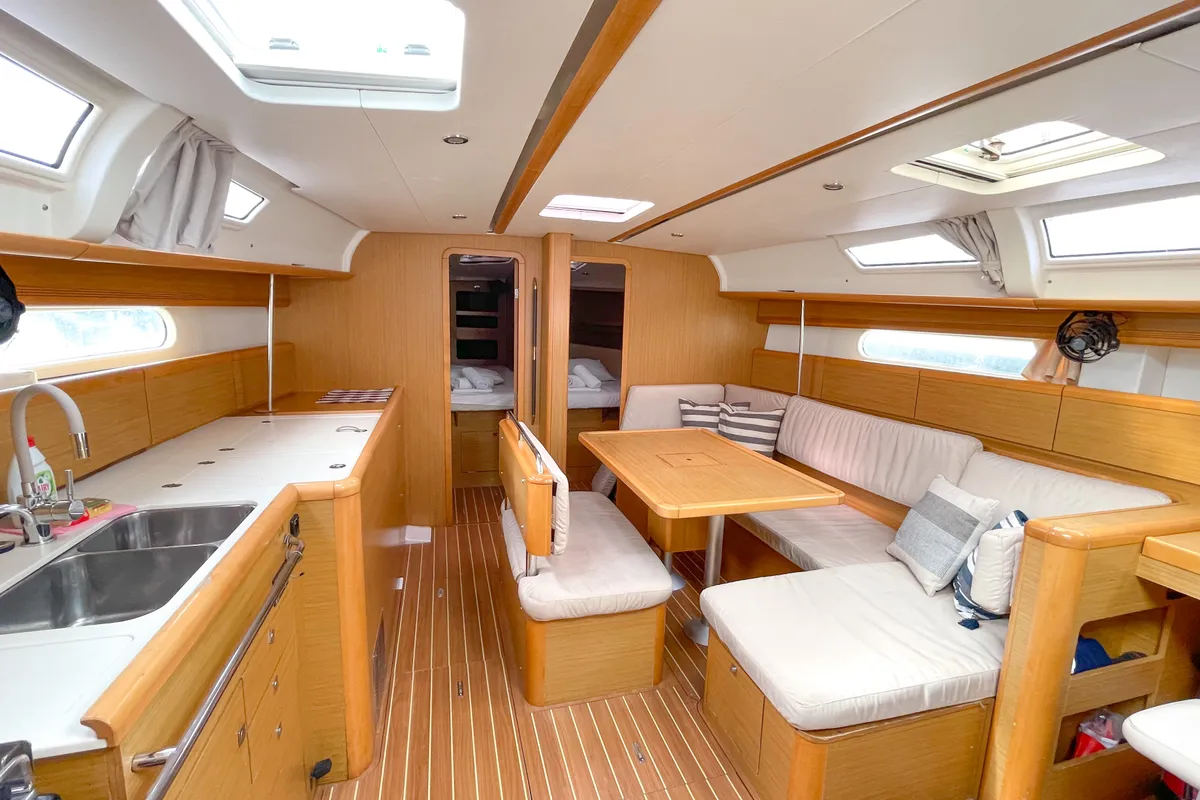 Salon of Jeanneau Sun Odyssey 44 i, a sailboat at Kavala, Greece