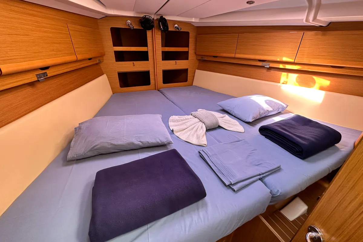 Cabin on Jeanneau Sun Odyssey 44 i, a sailboat at Kavala, Greece