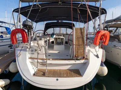 Deck of Jeanneau Sun Odyssey 44 i, a sailboat at Kavala, Greece