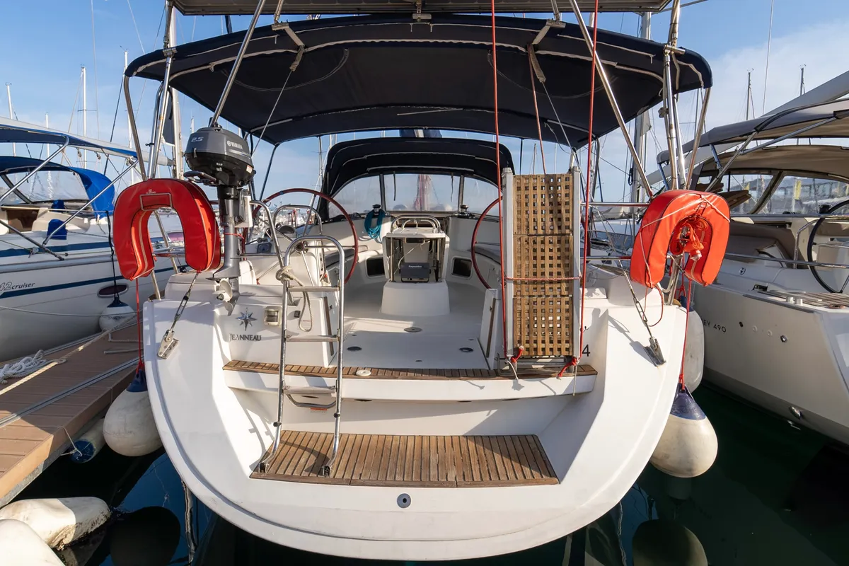 Deck of Jeanneau Sun Odyssey 44 i, a sailboat at Kavala, Greece