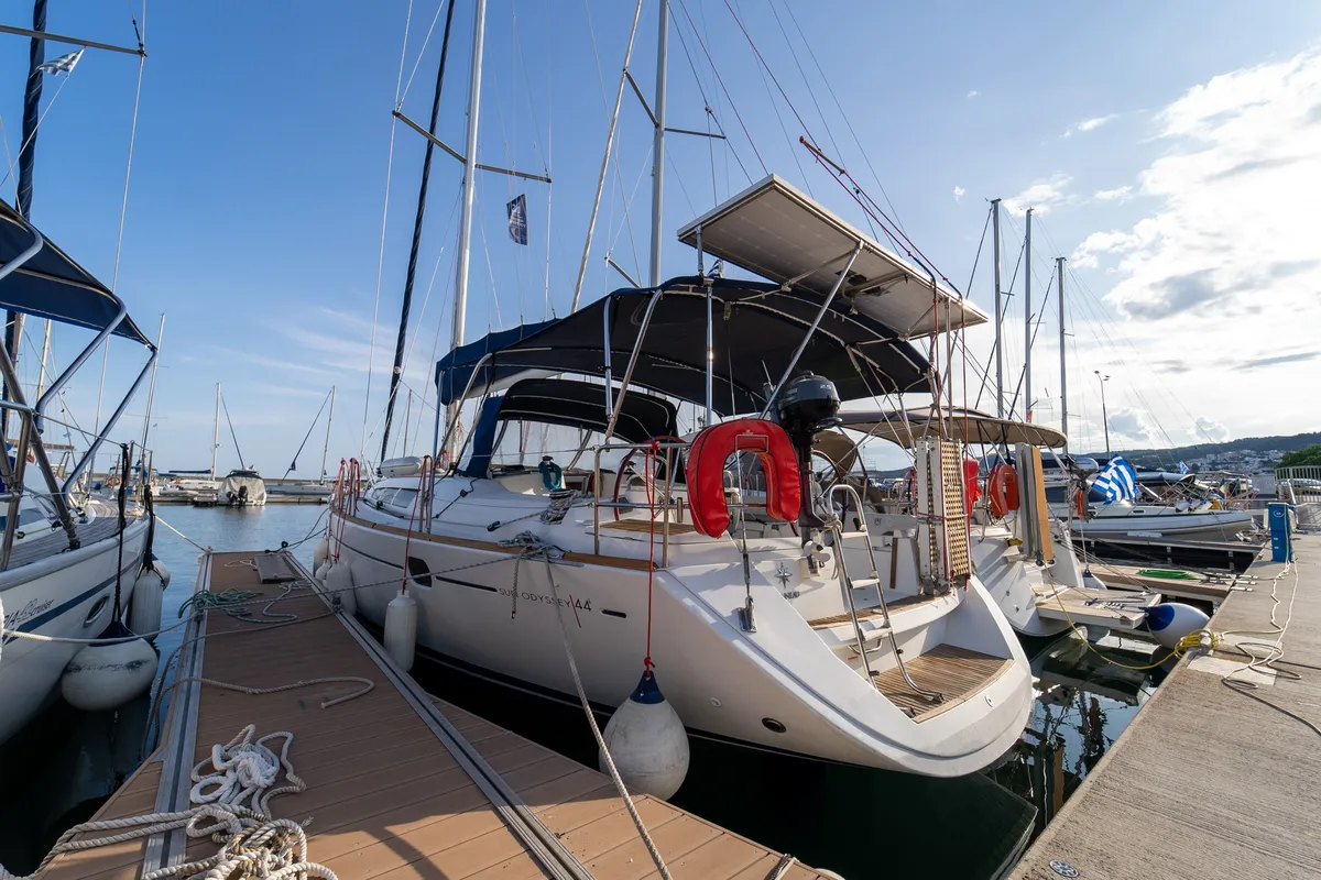 Exterior view of Jeanneau Sun Odyssey 44 i, a sailboat at Kavala, Greece