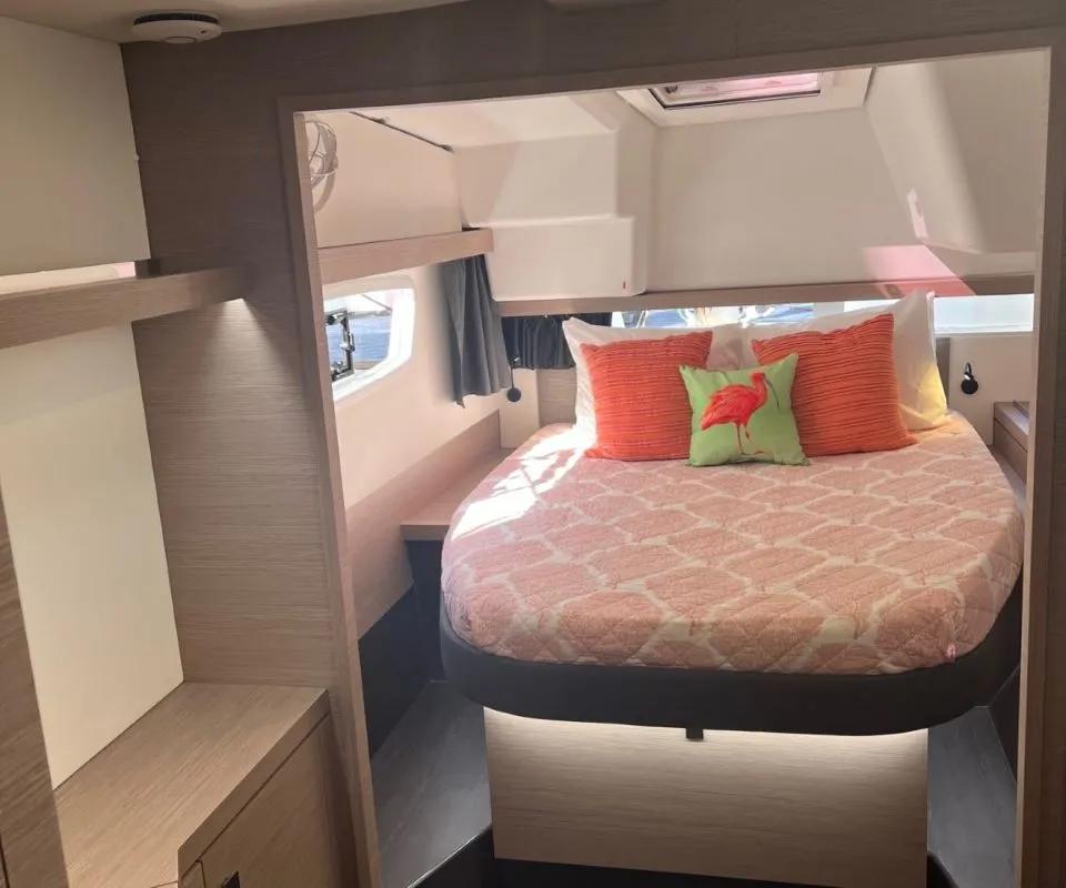 Cabin on Scarlet Ibis, a Fountaine Pajot Isla 40 catamaran at Road Town, British Virgin Islands